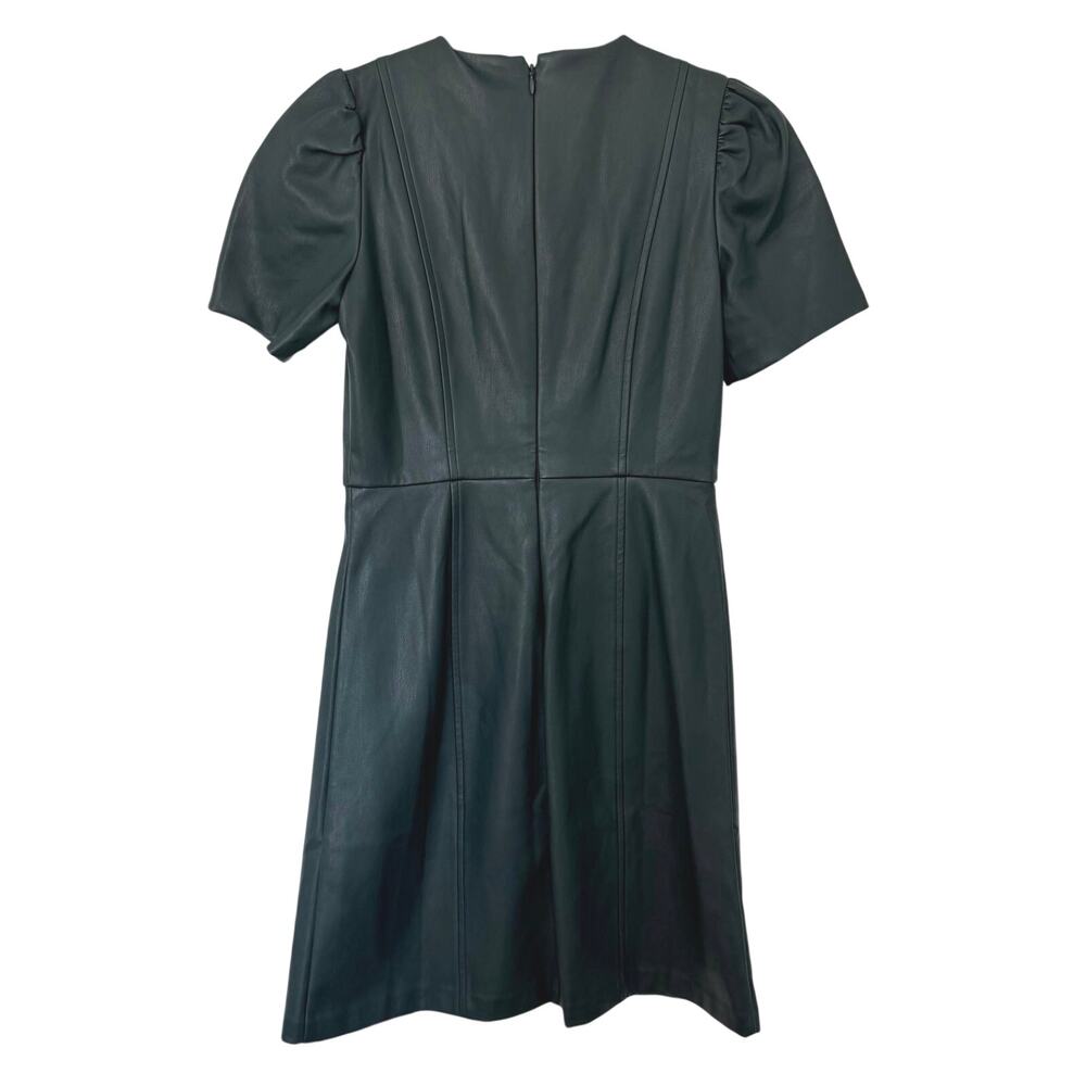 Ann Taylor Factory (2P) Deep Teal Faux Leather Mini Dress Puff Sleeve V Neck - Picture 2 of 5
